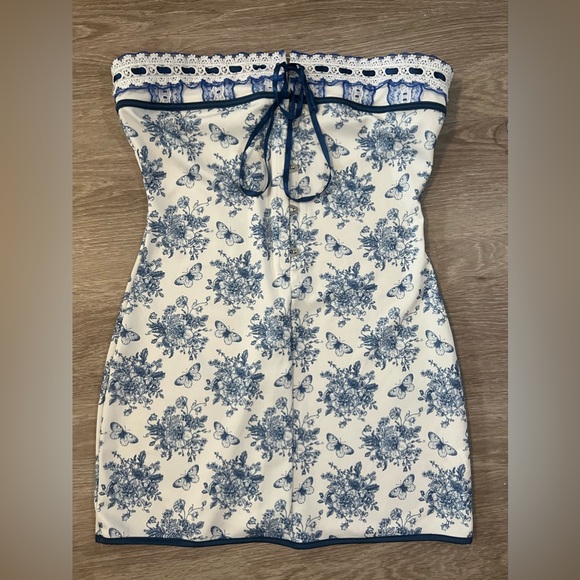 Commense blue & white strapless butterfly bouquet dress - Picture 3 of 8